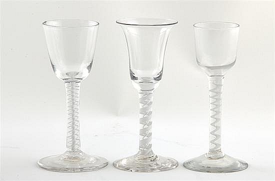 Fine Georgian opaque-twist wine glasses (3pcs)