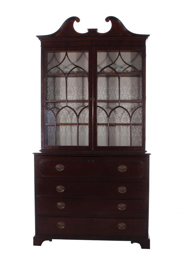 Georgian inlaid mahogany bureau bookcase