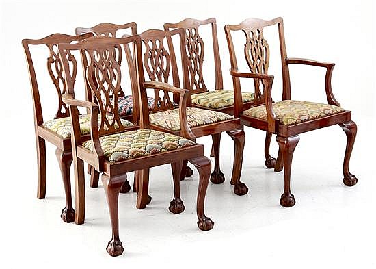 Set of six Chippendale style mahogany dining chairs (6pcs)