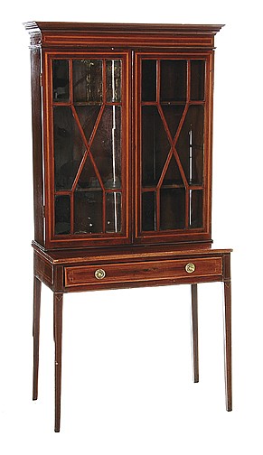Georgian style inlaid mahogany secretary bookcase