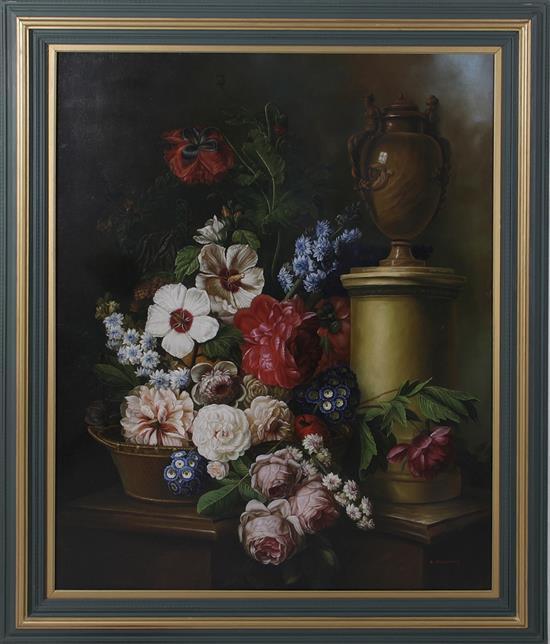 Old Master style floral still life paintings (2pcs)