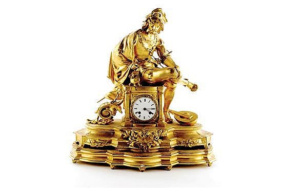 French gilt-metal figural mantel clock, Japy Freres