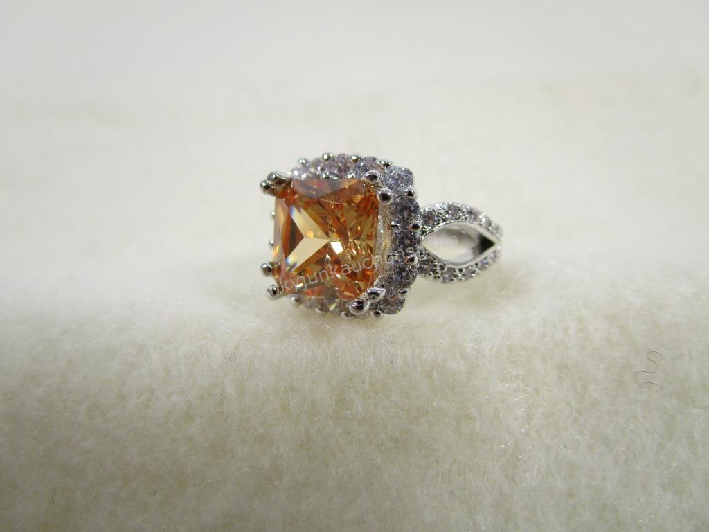 Exquisite Champagne Ring Size 6 Stamped 925