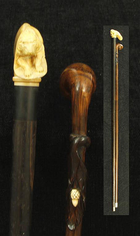 A 19th century carved bone handled walking stick
