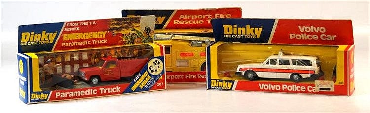 Three boxed Dinky diecast vehicles Comprising no. 263 ERF airport fire res