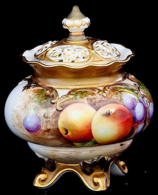 A Royal Worcester hand painted potpourri and