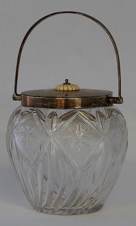An Edwardian silver and cut glass swing-handled bi