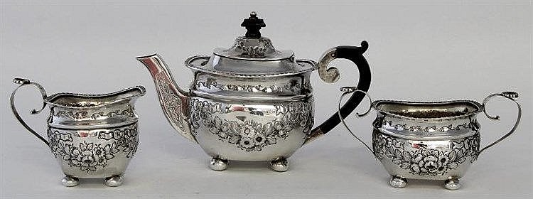 A Victorian silver Bachelors three piece tea servi