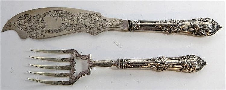 A Victorian silver set of fish servers The blade a