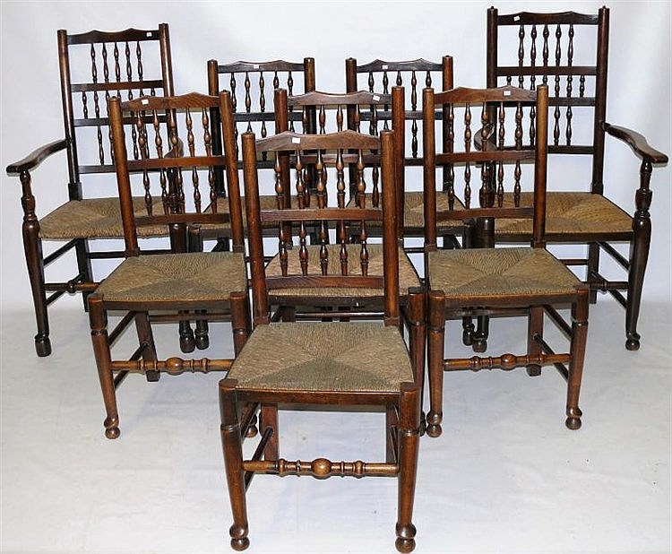 A set of eight 19th Century elm and beech Lancashi