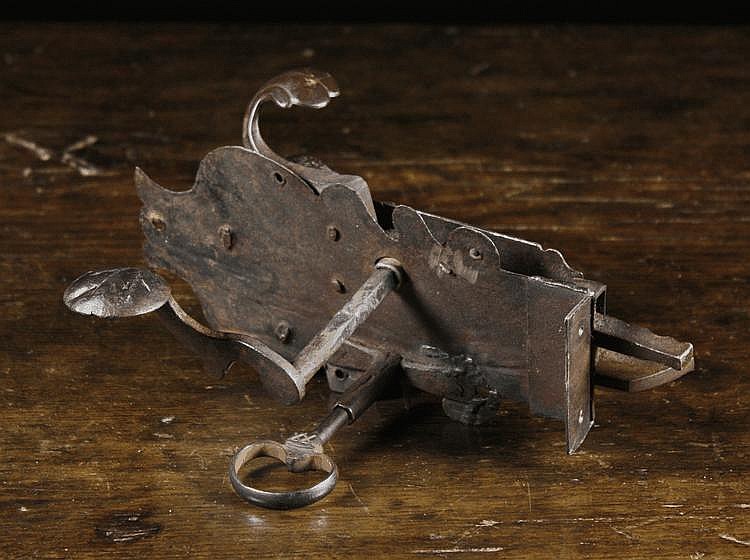 A 17th Century Wrought Iron Lock & Key. The