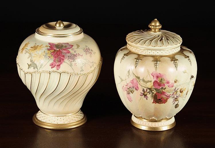 Two Royal Worcester Lidded Jars finely painted