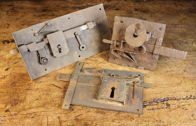 Three Iron Locks: One large 18th/19th century with a...