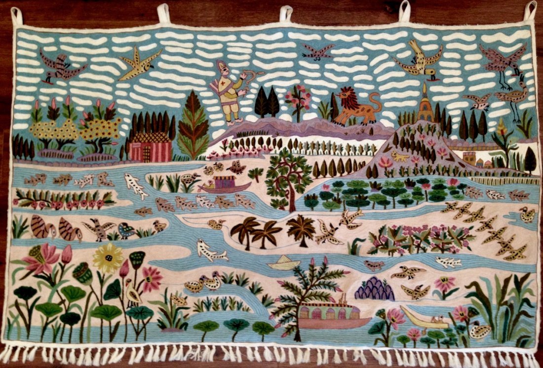 Haitian Handwoven Pictorial Folk Art Wall Tapestry