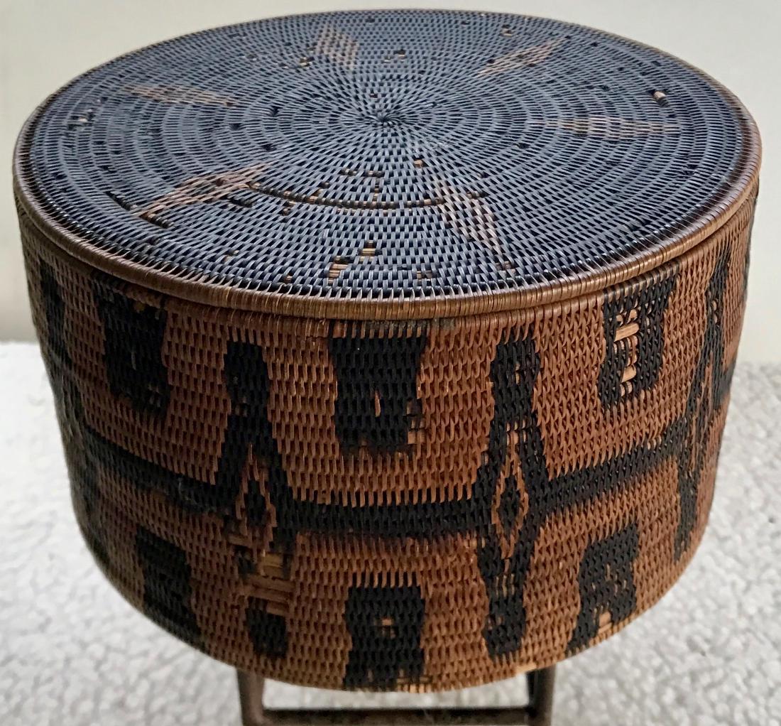Native American Antique Woven Basket With Lid
