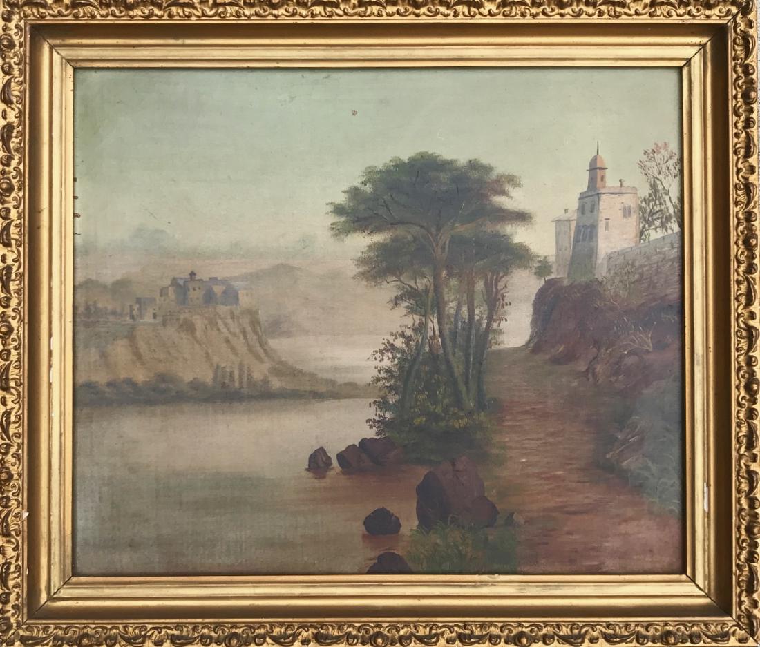 19th C. Continental School River Landscape Oil Painting