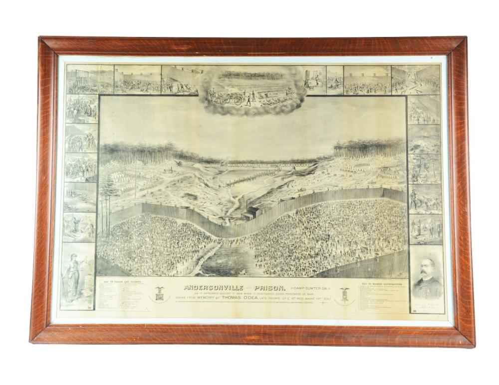 Andersonville Prison, GA - Framed Lithograph Circa 1885.