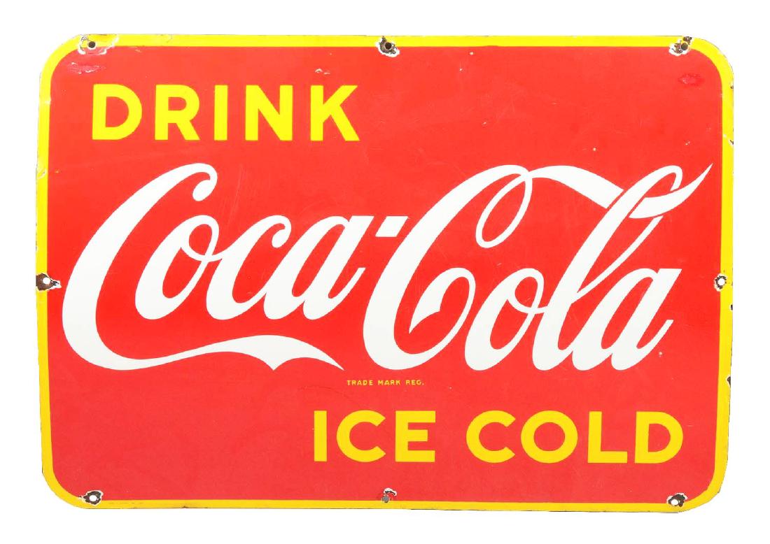 Ice Cold Coca-Cola Porcelain Sign.