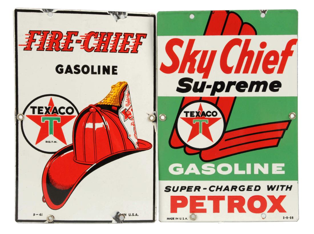 Texaco Sky Chief & Fire Chief (small) Porcelain Sign.