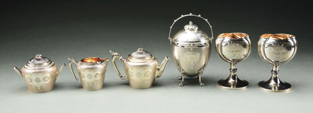 A GORHAM THREE PIECE TEA SET.