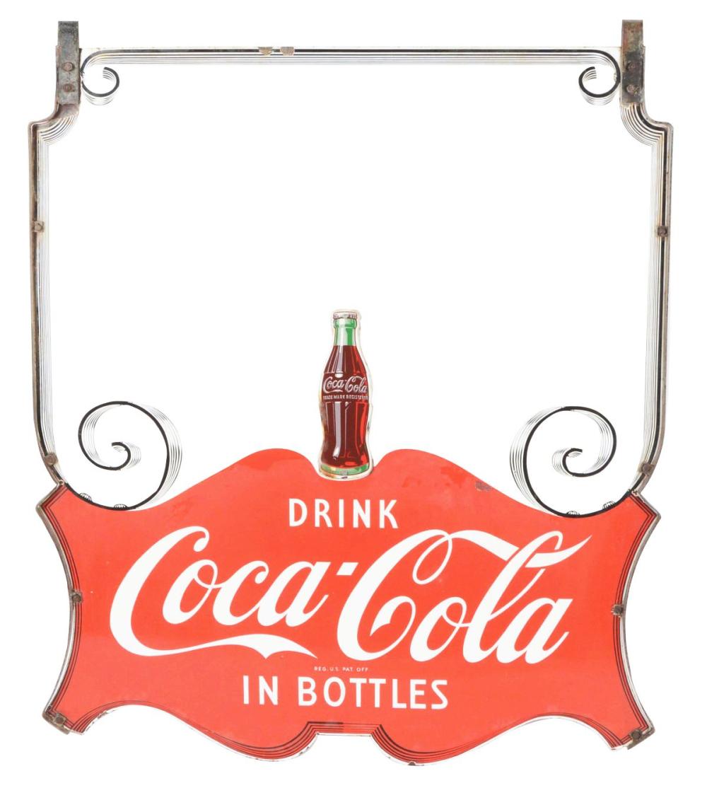 LARGE DOUBLE-SIDED COCA-COLA PORCELAIN HANGING SIGN.