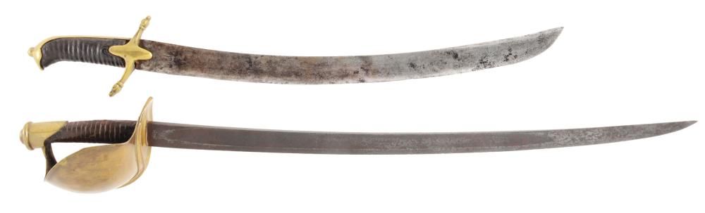 LOT OF 2: AMES 1860 NAVAL CUTLASS AND SHORT SWORD.