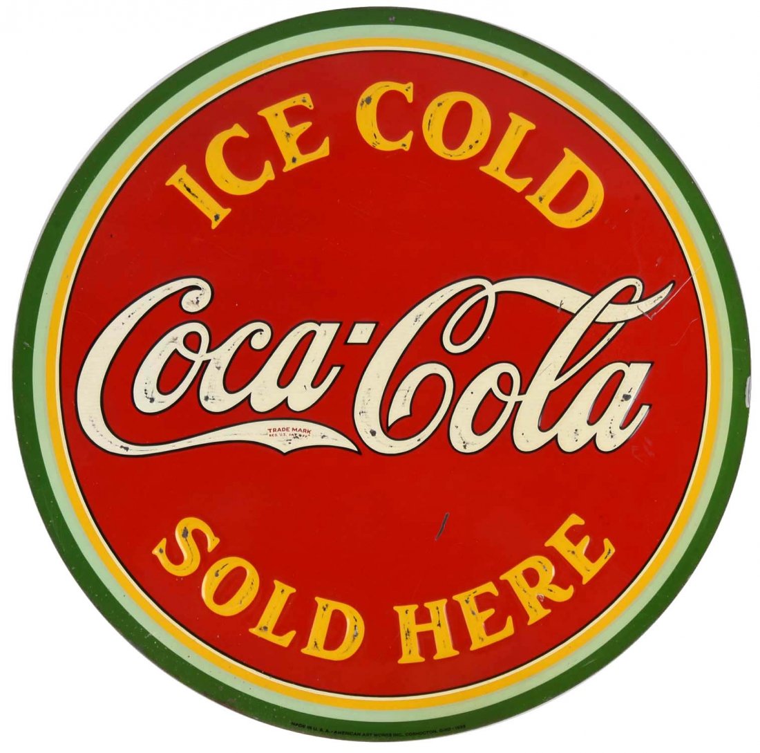 1933 Embossed Tin Ice Cold Coca - Cola Sign.