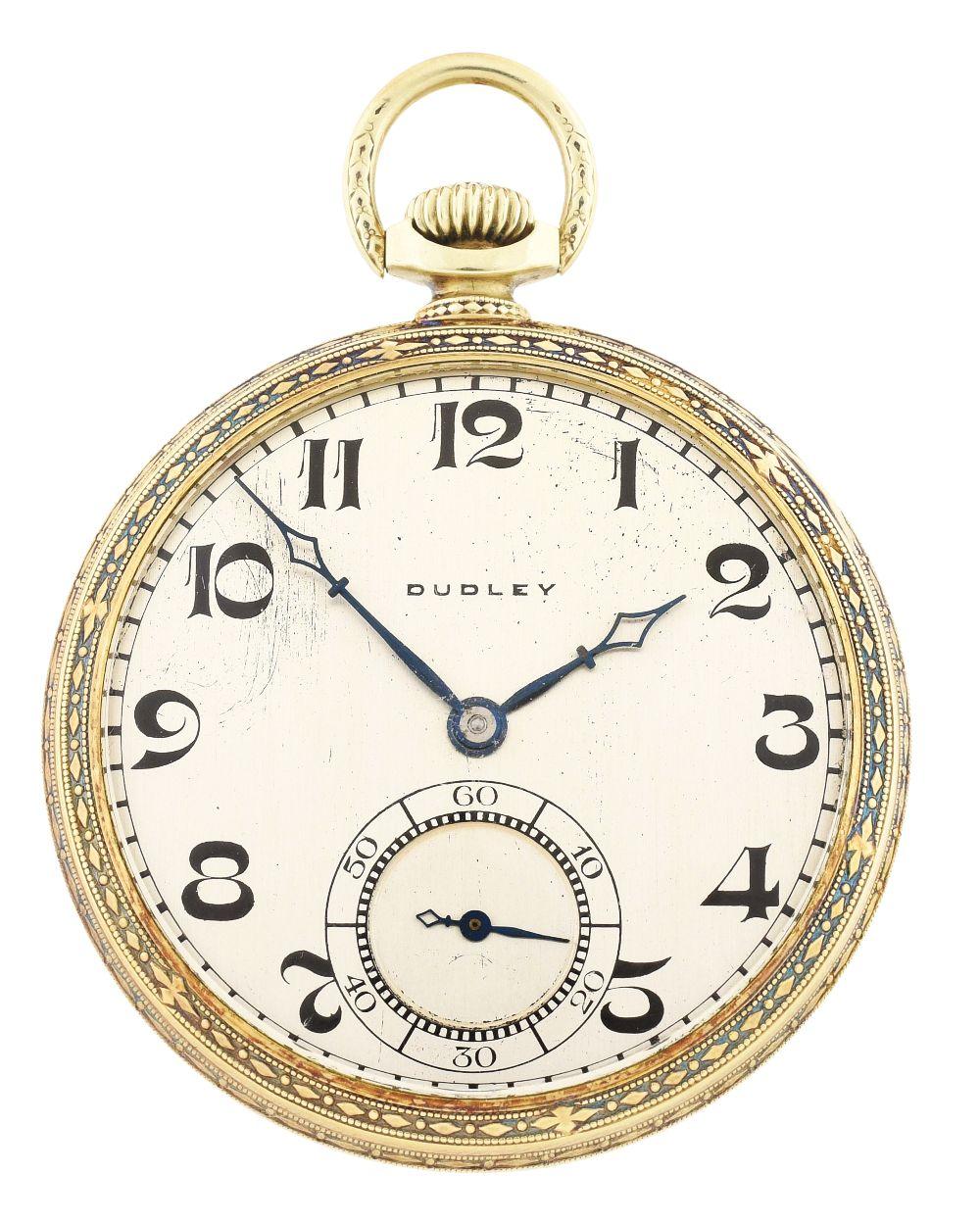YELLOW GOLD FILLED DUDLEY MODEL 2 MASONIC O/F POCKET WATCH W/DISPLAY CASE.