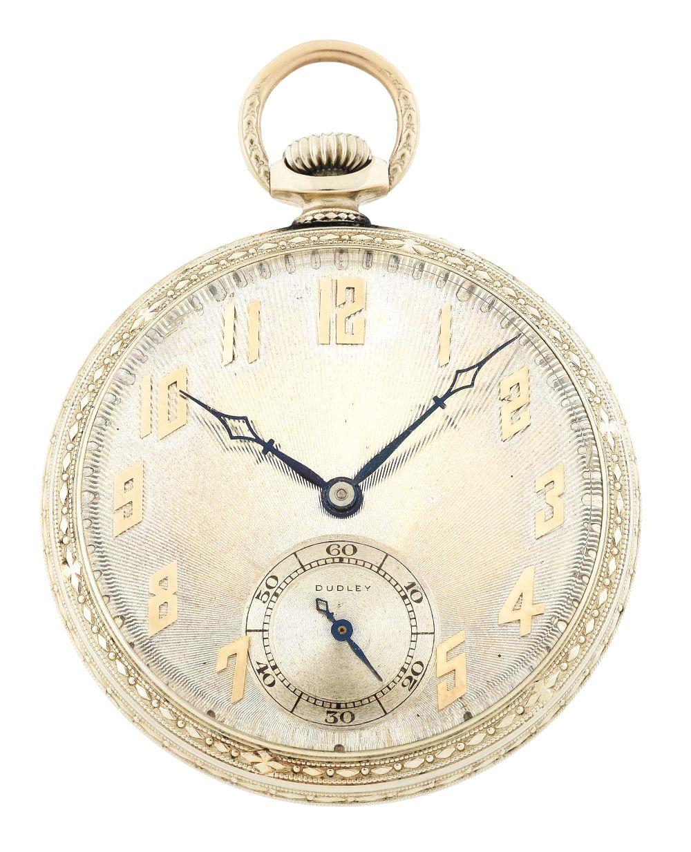 WHITE GOLD FILLED DUDLEY MODEL 2 MASONIC O/F POCKET WATCH W/DISPLAY CASE.