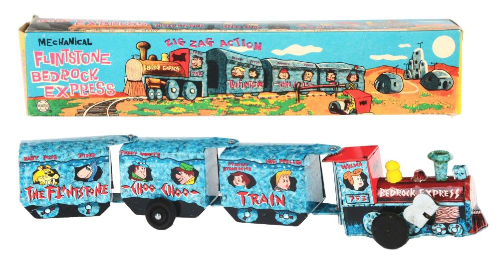 MARX TIN-LITHO WIND-UP FLINTSTONE BEDROCK EXPRESS TOY TRAIN.