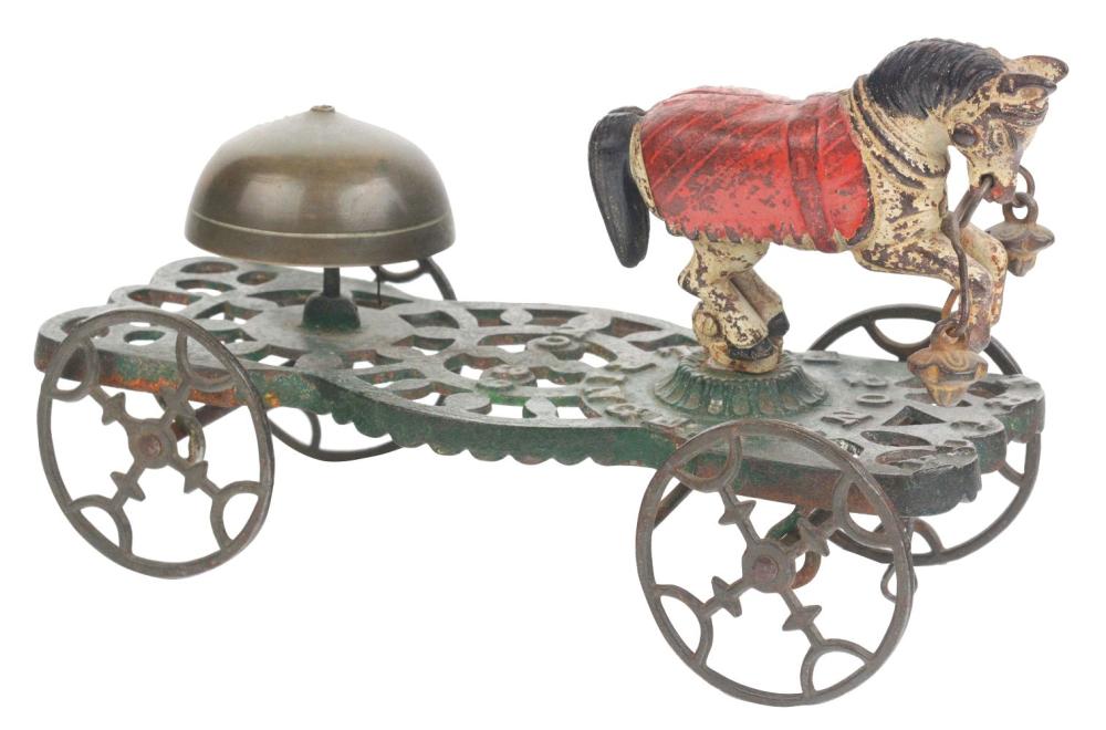 GONG BELL CAST IRON TRICK PONY BELL TOY.