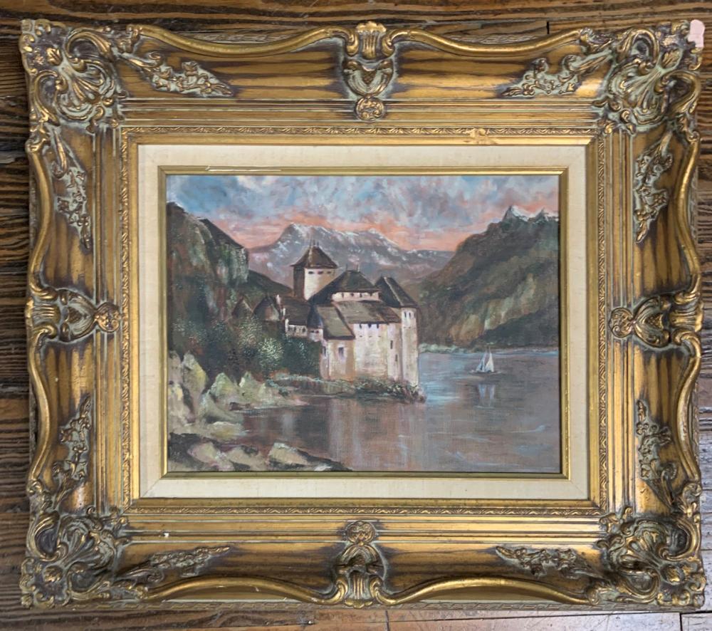 Oil On Canvas Landscape In Gilt Frame