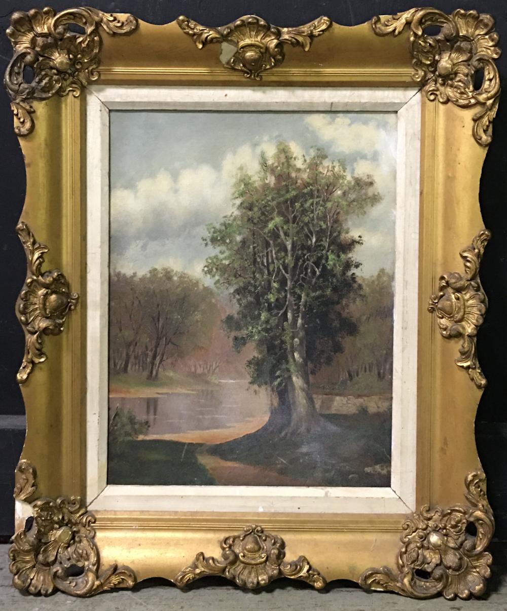 Oil On Canvas Landscape In Gilt Frame