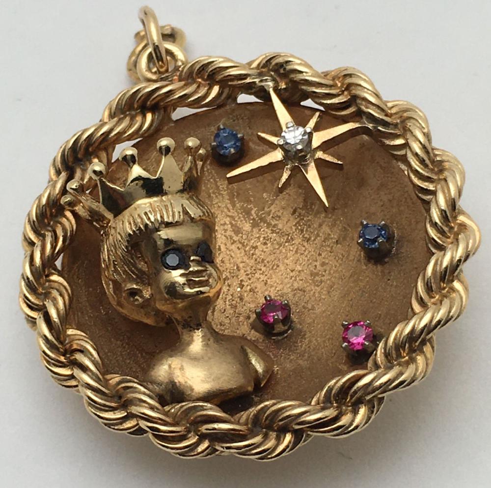 14k Gold, Diamond, Sapphire, Ruby Pendant