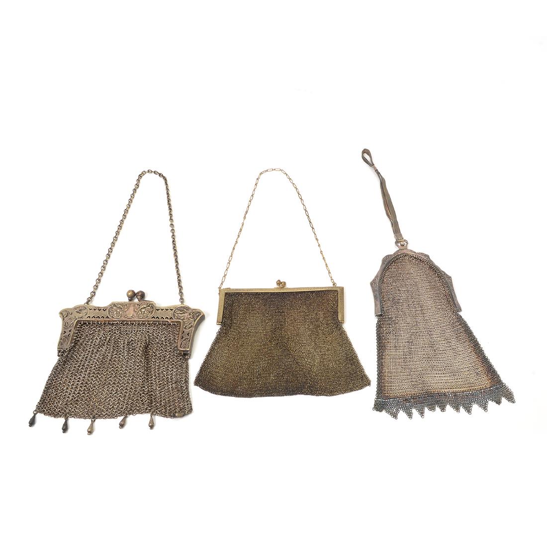 Two Silver Mesh Purses with Mesh Purse