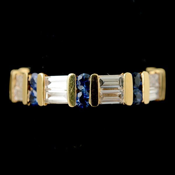 Sapphire, diamond, 18k yellow gold eternity band.