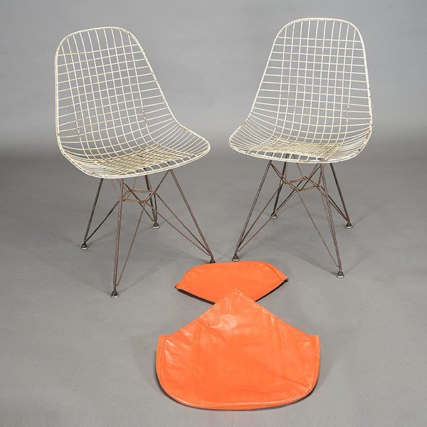 2 Eames For Herman Miller DKR Wire Chairs W/ Eiffel