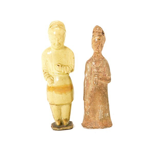 Two Glazed Pottery Figures, Tang Dynasty