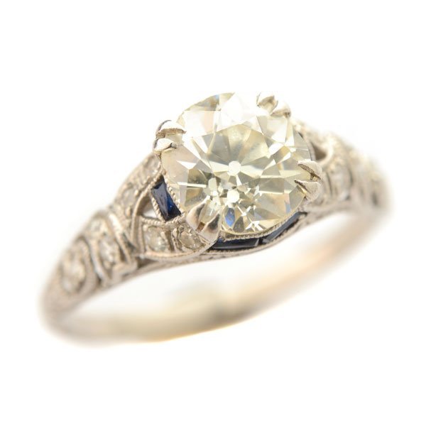Diamond, Synthetic Sapphire, Platinum, White Gold Ring.