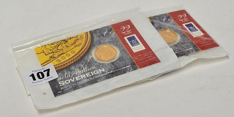 Two Royal Mint UK Gold Bullion Sovereigns Year