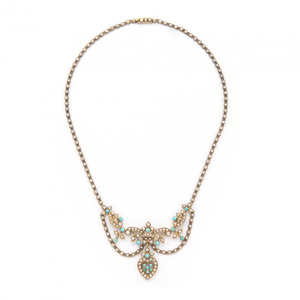 antique pearl and turquoise necklace