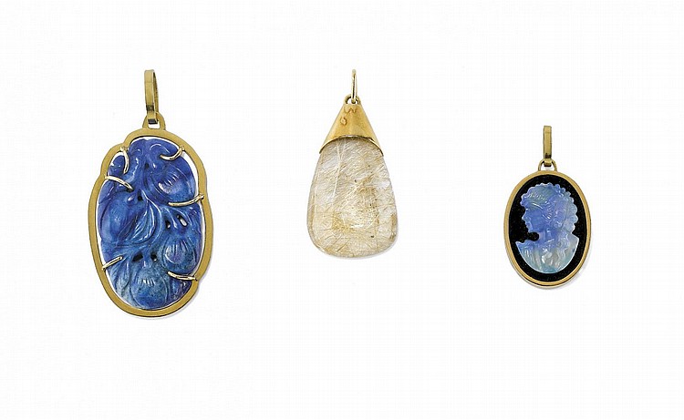THREE GOLD AND GEM-SET PENDANTS