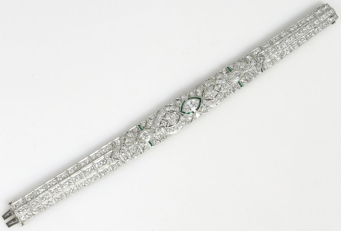 ART DECO PLATINUM DIAMOND & EMERALD BRACELET