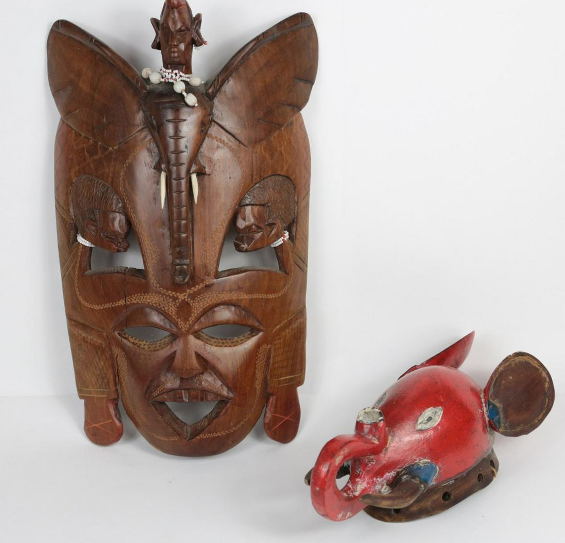 2pc AFRICAN TRIBAL CARVED WOOD MASKS