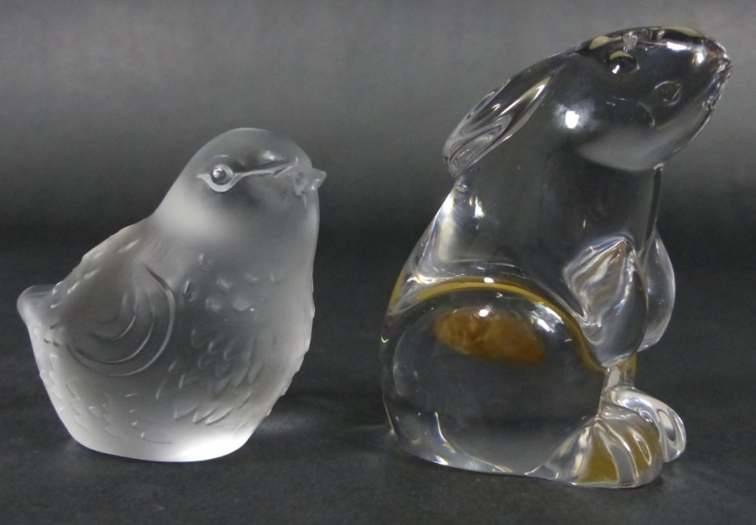 2pc BACCARAT CRYSTAL FIGURAL ANIMAL PAPERWEIGHTS