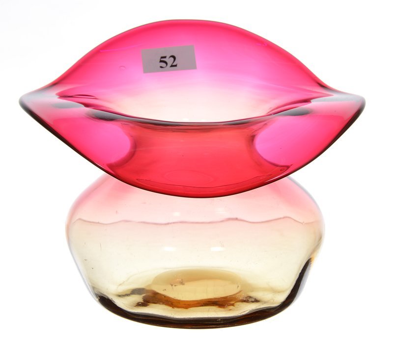 4 3/4" x 6" signed libbey amberina art glass
