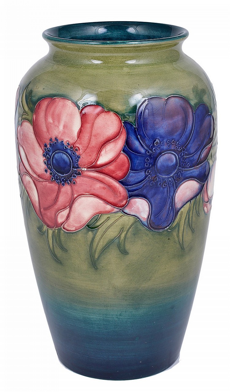 A MOORCROFT 'ANEMONE' SLENDER OVOID VASE, CIRCA 1950