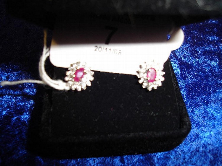 9ct gold ruby and diamond cluster ear studs