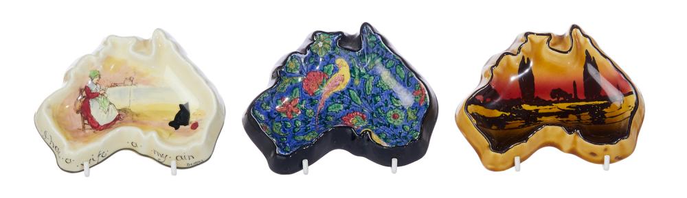THREE ROYAL DOULTON SERIES WARE AUSTRALIAN MAP ASHTRAYS