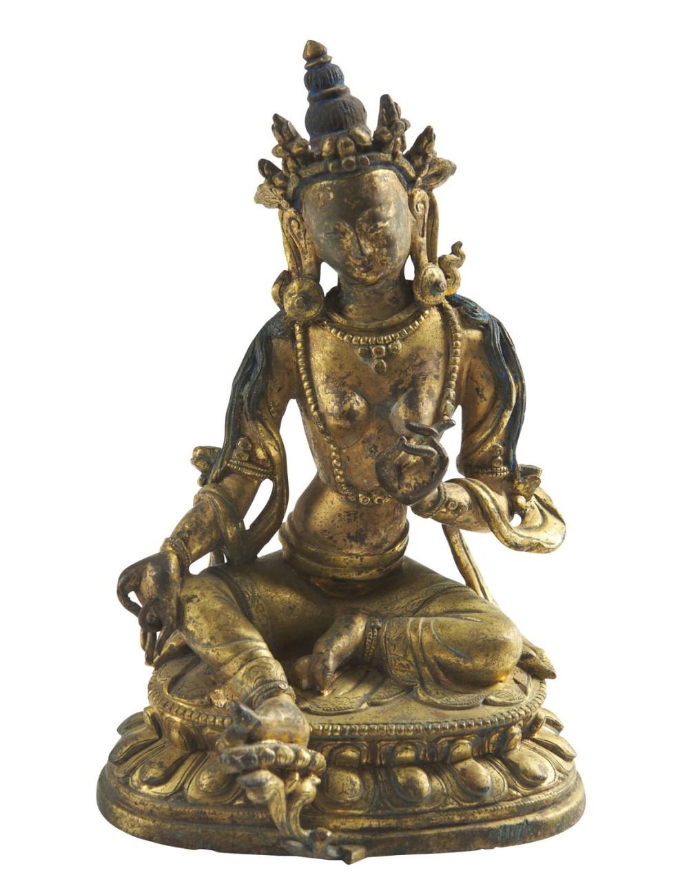 A TIBETAN GILT BRONZE FIGURE OF GREEN TARA 18TH CENTURY